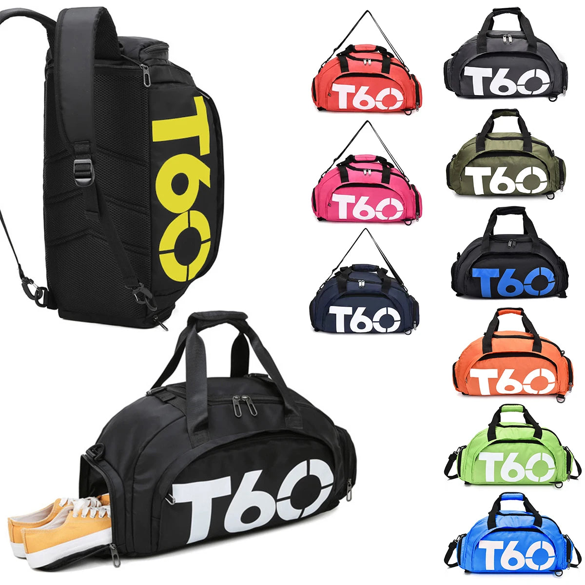 T60 Waterproof Gym Bag for Men & Women – Ultralight Fitness Sports Bag, Yoga, Travel, Large Backpack